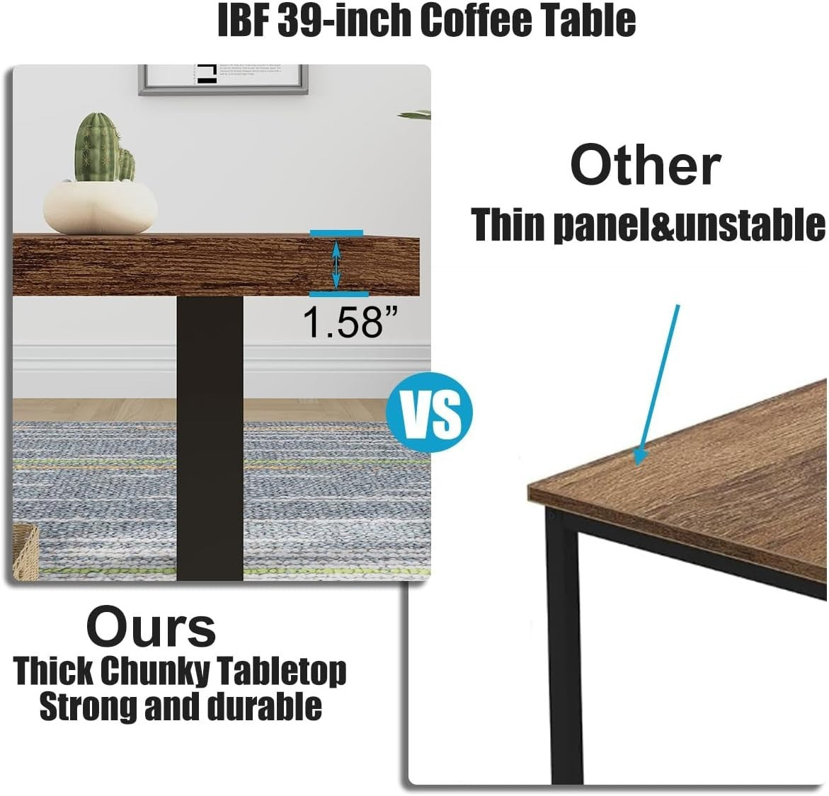 Rustic Coffee Table Wood & Metal | 39” Industrial Centre Table Living Room