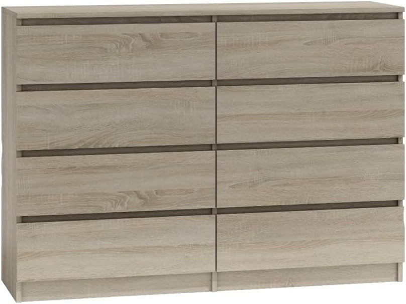 8 Drawer Chest Wide Tall Storage Unit - Bedroom Cabinet Matt Wood Look