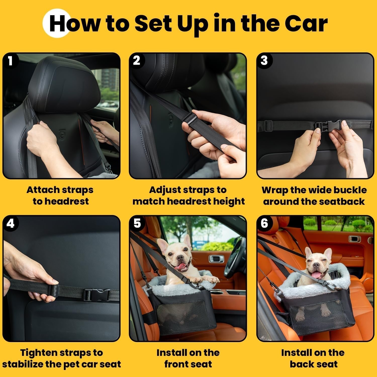 Elevated Dog Car Seat Booster Bed Small Dogs Safety Tether Travel Seat