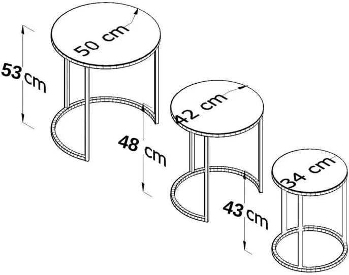 Round Nesting Coffee Side Tables Set Tempered Glass Top Space Saving 50cm