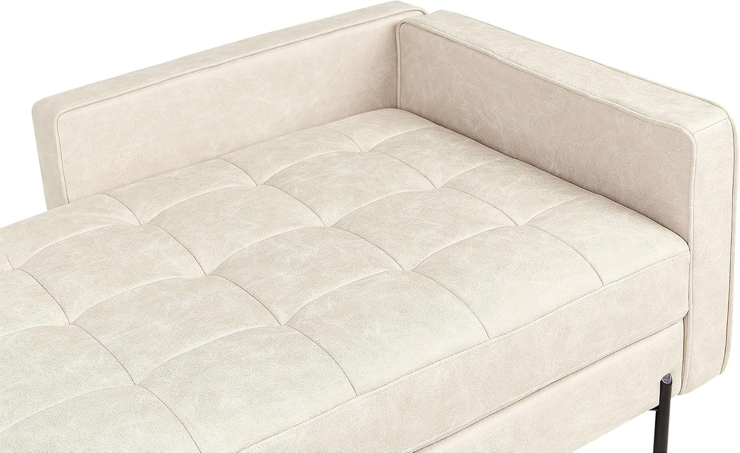 Modern Beige Faux Leather Tufted Chaise Lounge Sofa Seat for Lounge Room