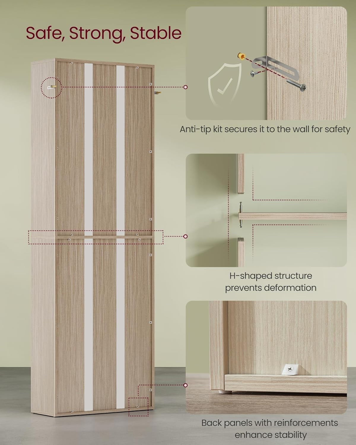 6 Tier Beige Wooden Bookcase Tall Storage Display Book Shelf for Living Room
