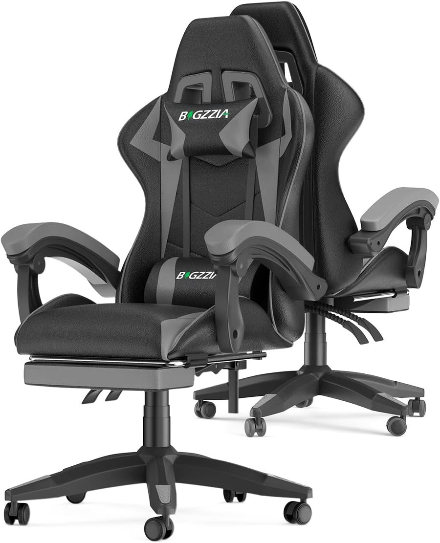 Ergonomic Gaming Chair Recliner w/ Footrest Lumbar Support Grey