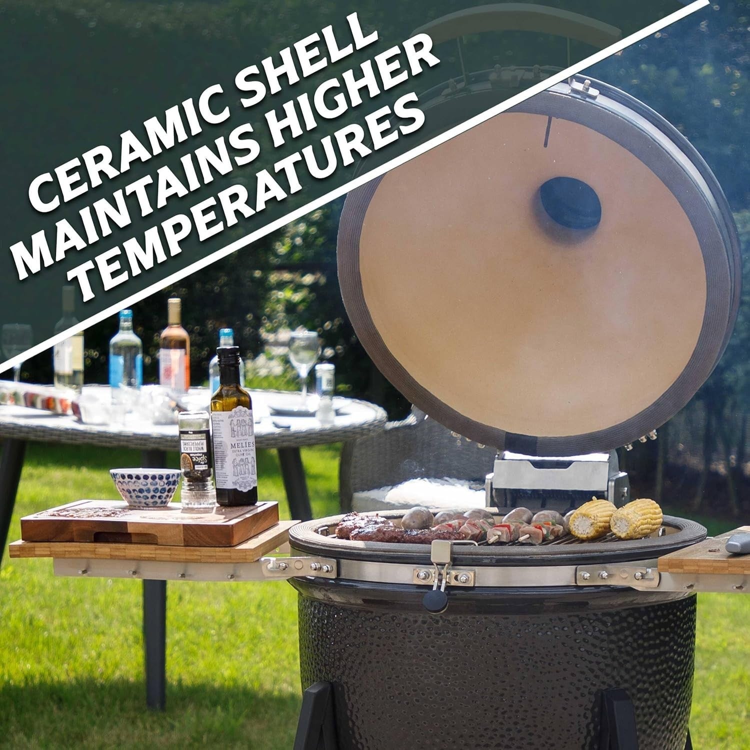 Large 22" Ceramic Kamado BBQ Grill Smoker with Stand | Wood/Charcoal