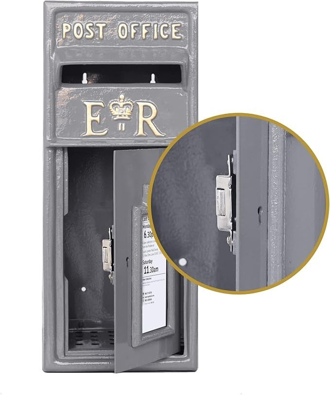 Lockable Cast Iron Wall Mount Mailbox – Weatherproof Post Box for Parcels