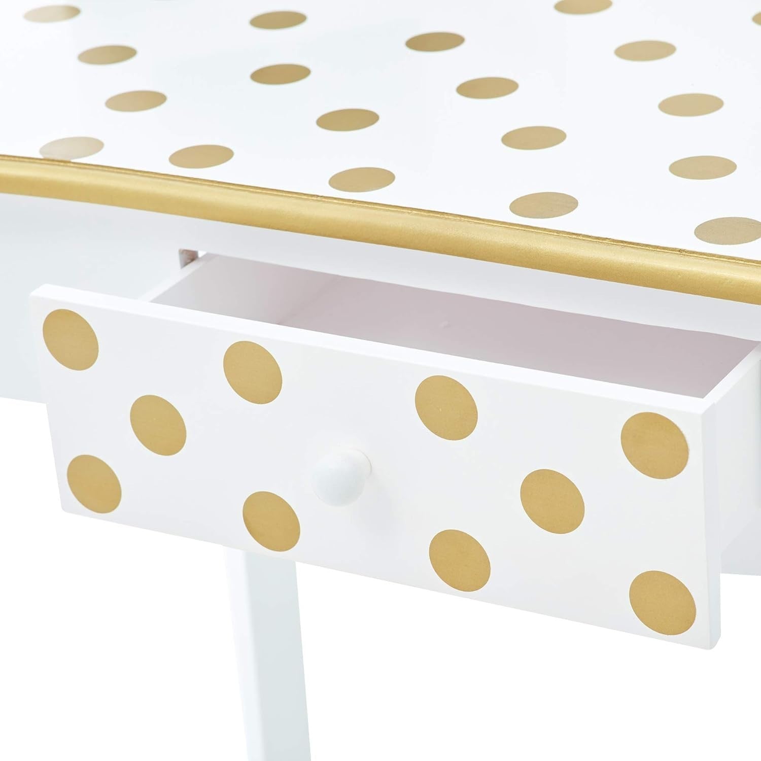 Kids Vanity Table Set with Light Mirror White Gold – Wooden Makeup Desk