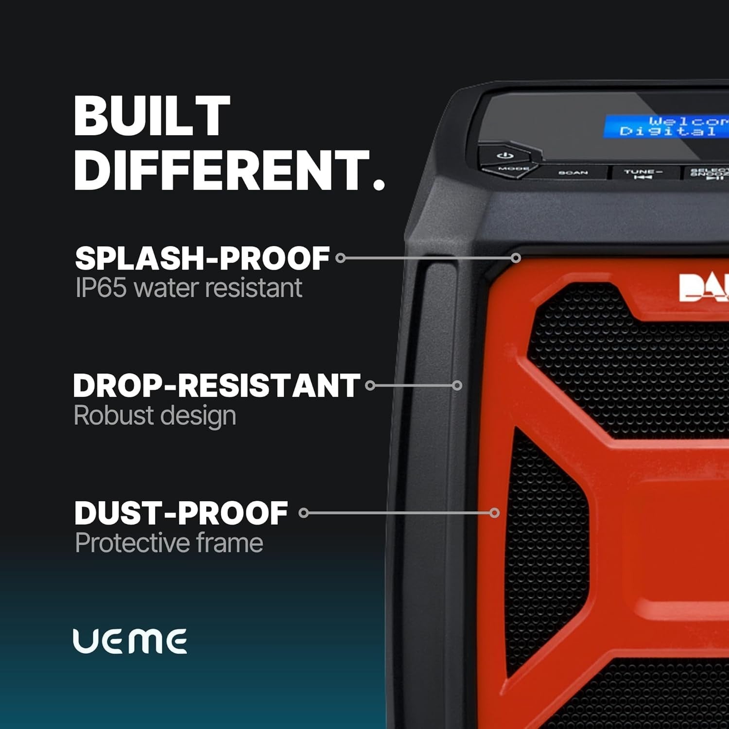 Rugged DAB+ FM Site Radio Bluetooth 6000mAh USB Rechargeable Red