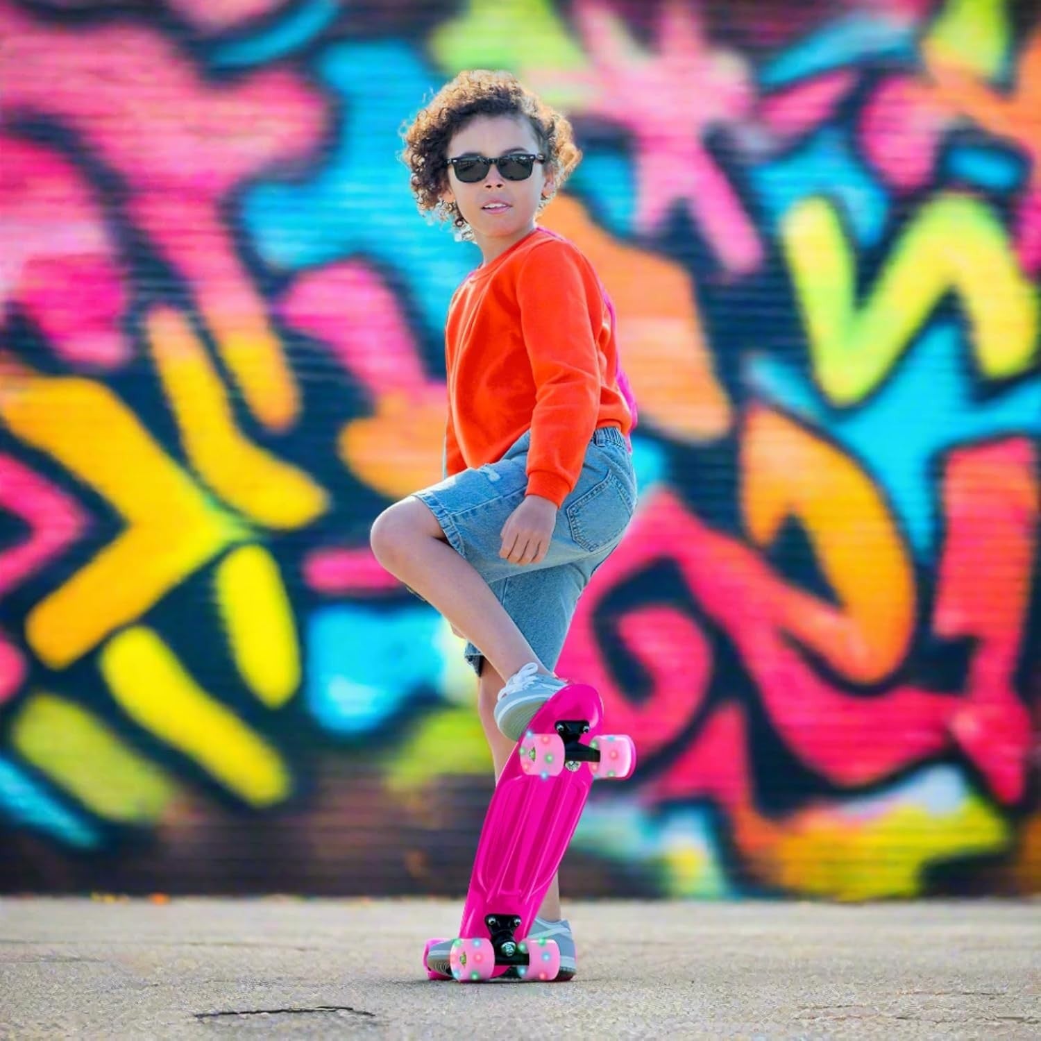 22" Pink Light-Up Penny Board for Beginners | Kids Mini Cruiser Skateboard