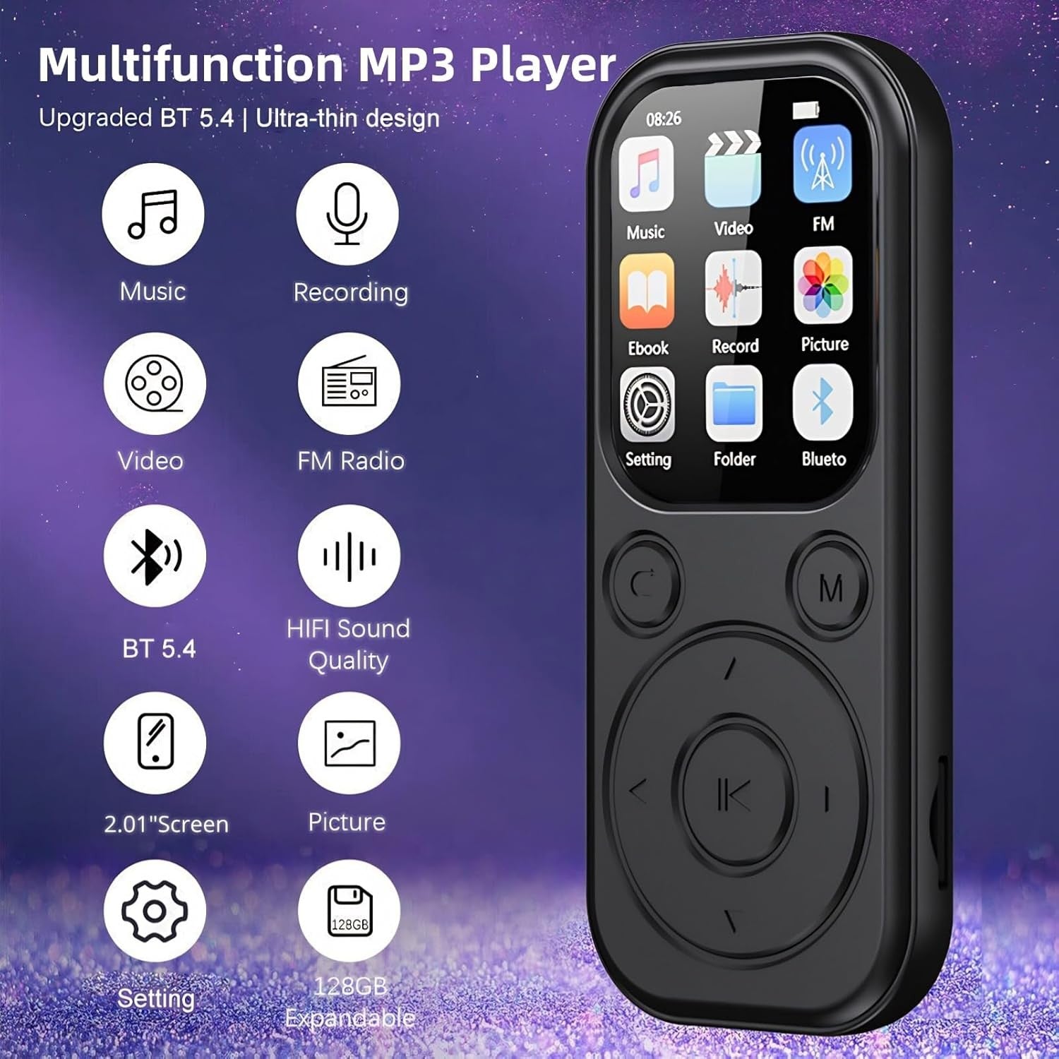 Bluetooth MP3 Player 2.01" IPS HiFi  500mAh 128GB