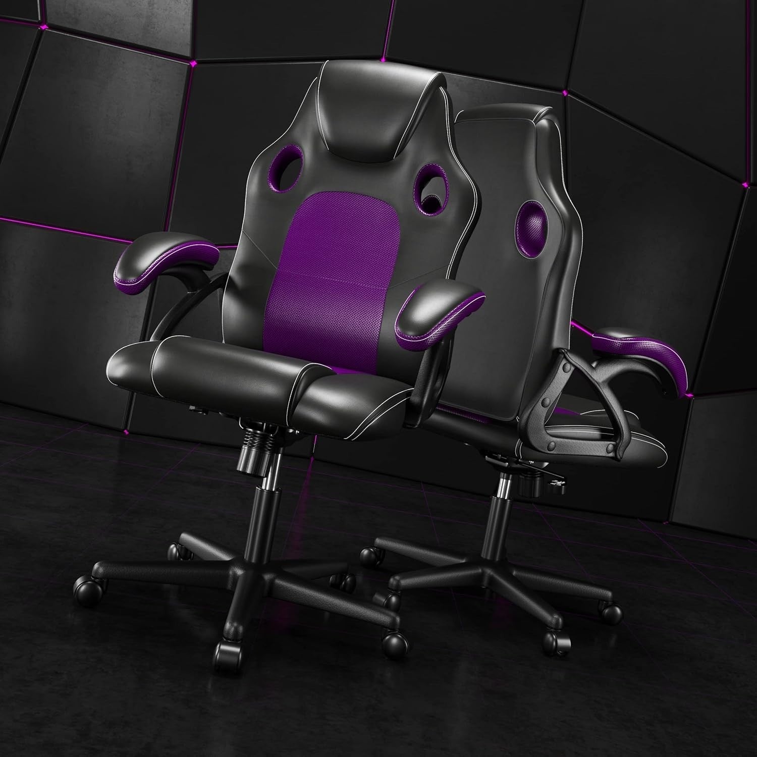 Ergonomic Recliner Office Chair Faux Leather Lumbar Support Desk Seat Purple