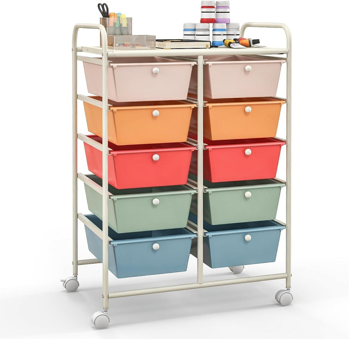 10 Drawer Rolling Storage Cart Mobile Organizer Trolley Lockable Wheels
