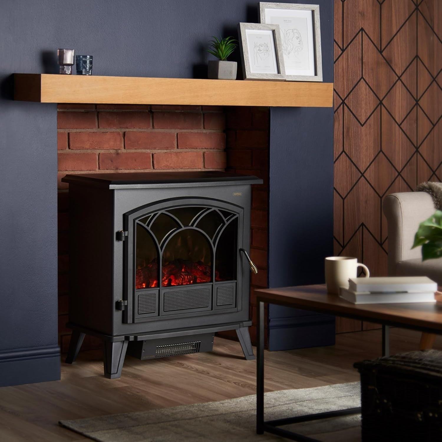 Electric Log Burner Fireplace Stove 1850W LED Flame Heater Thermostat Safe
