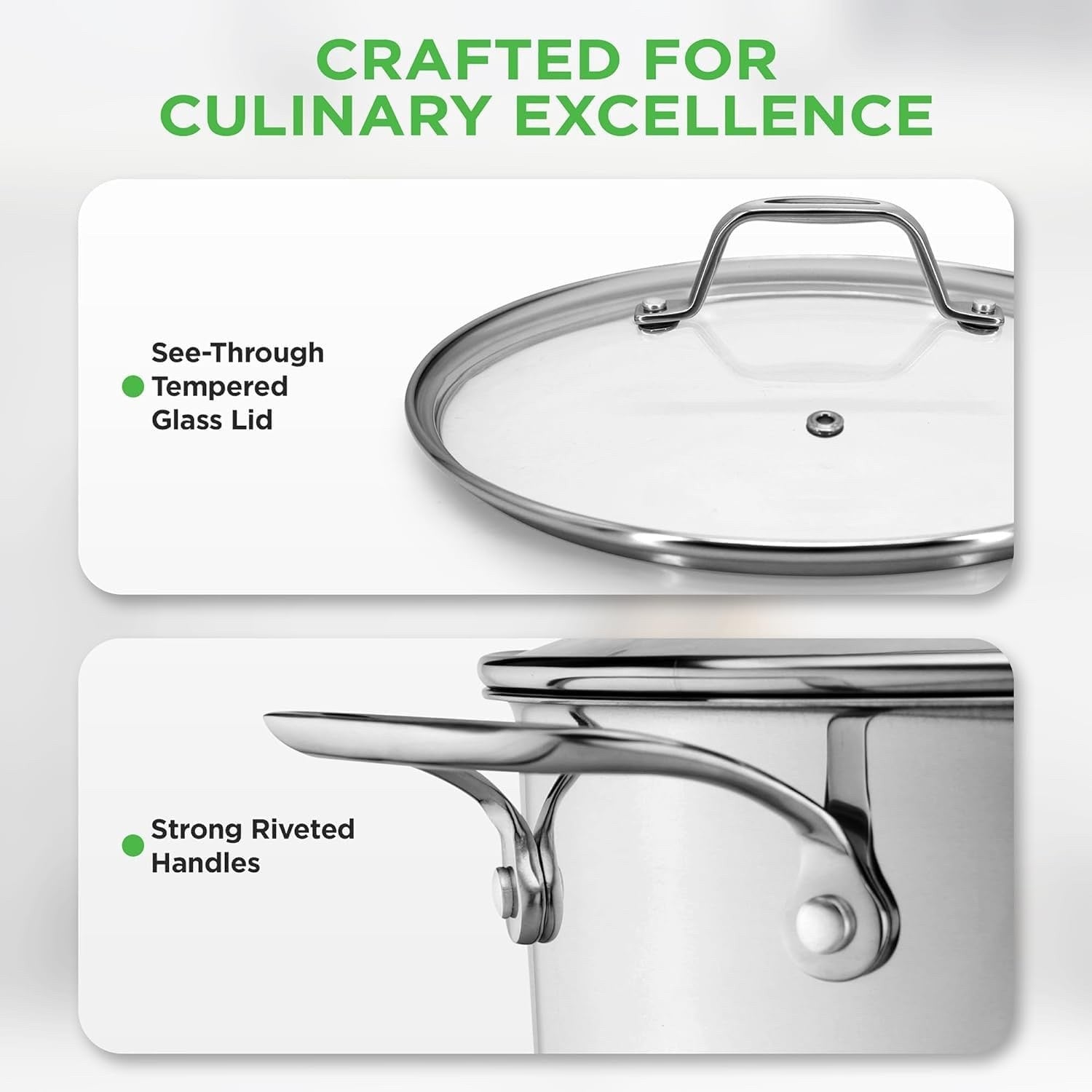 5.7L Stainless Steel Stock Pot with Glass Lid Induction Ready Heavy Duty Soup
