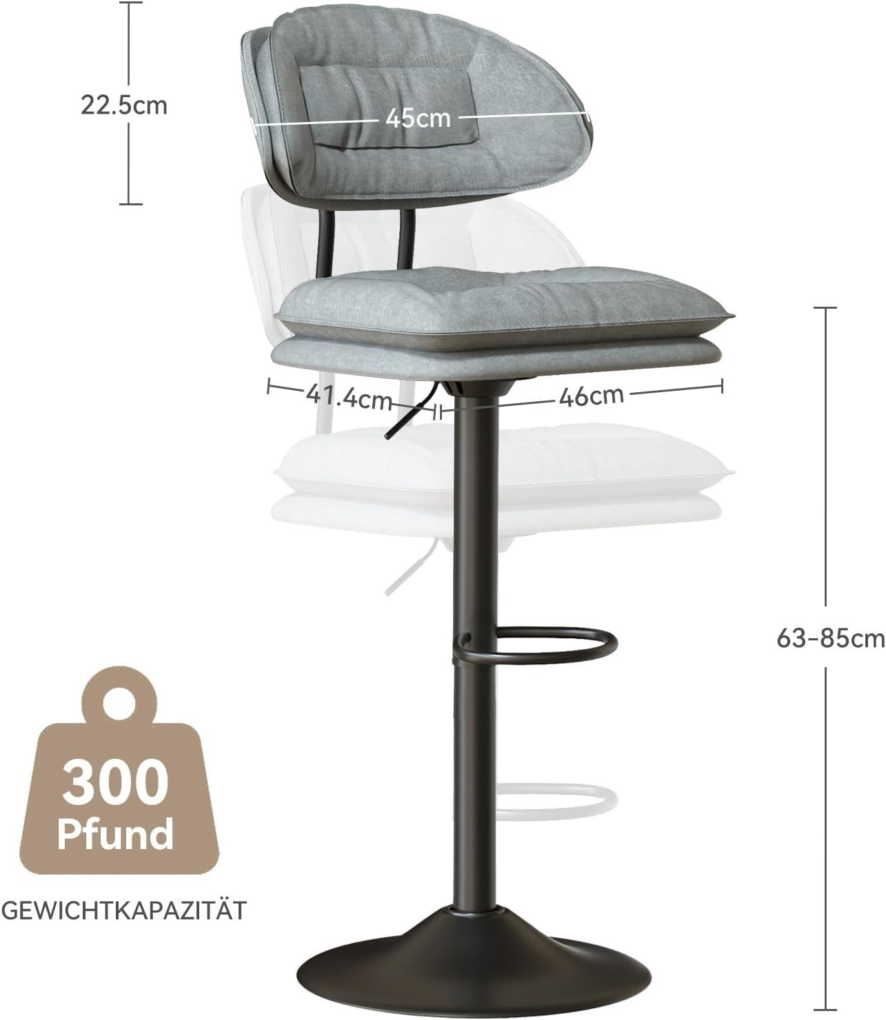 Adjustable Swivel Bar Stools Set of 2 | Grey Fabric Counter Height