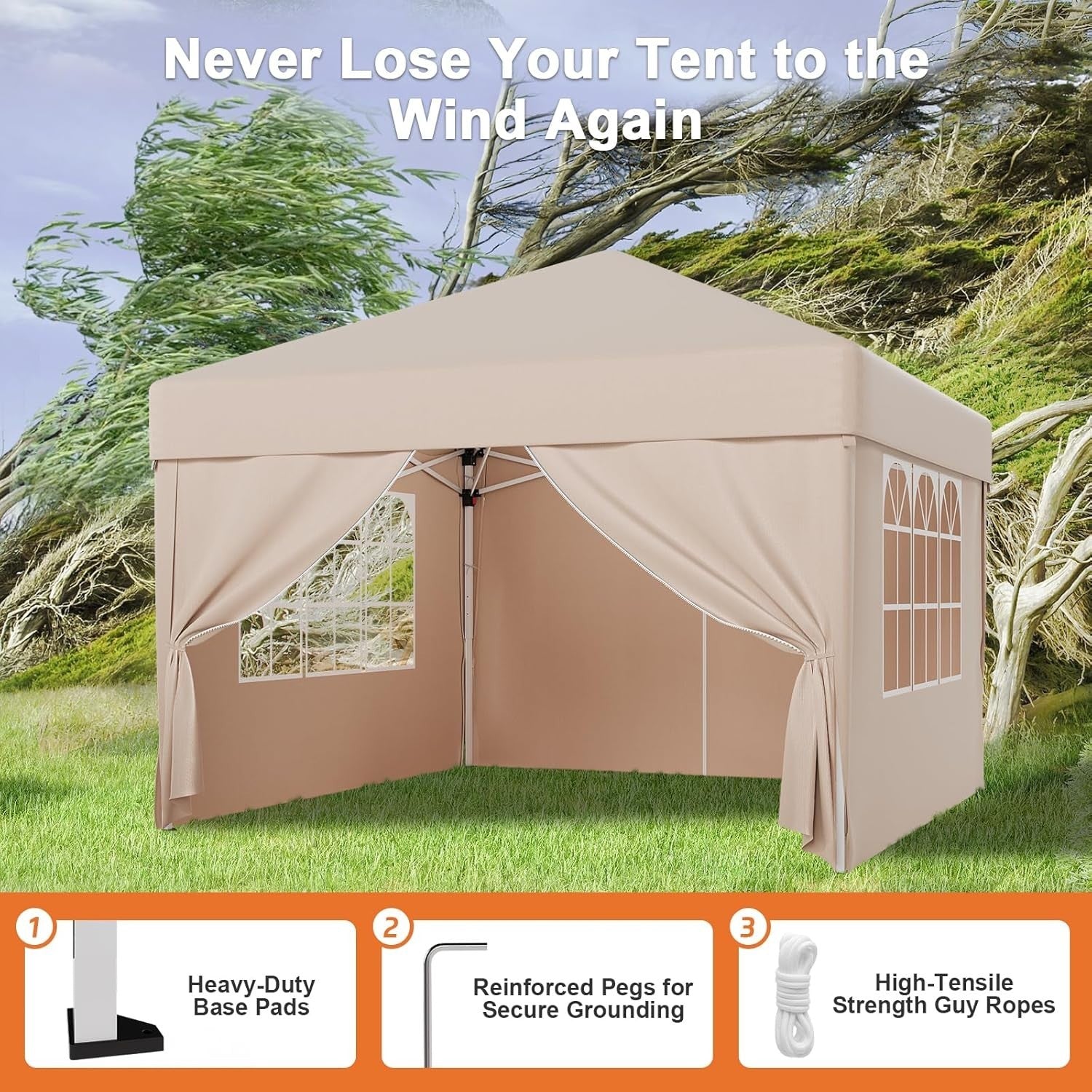 3x3M Beige Pop Up Gazebo With Removable Sidewalls Outdoor Tent
