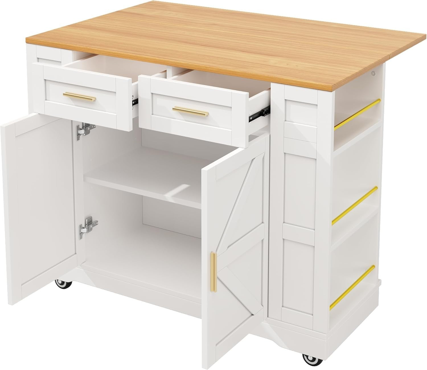 Foldable Kitchen Island Trolley with Drawers & Double-Sided Storage | Mobile
