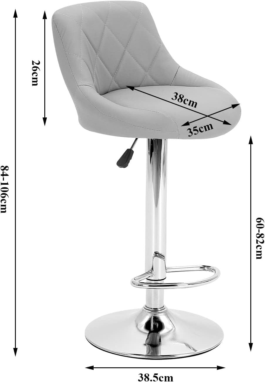 3 Grey Bar Stools Faux Leather Swivel Height Adjustable Kitchen Chairs