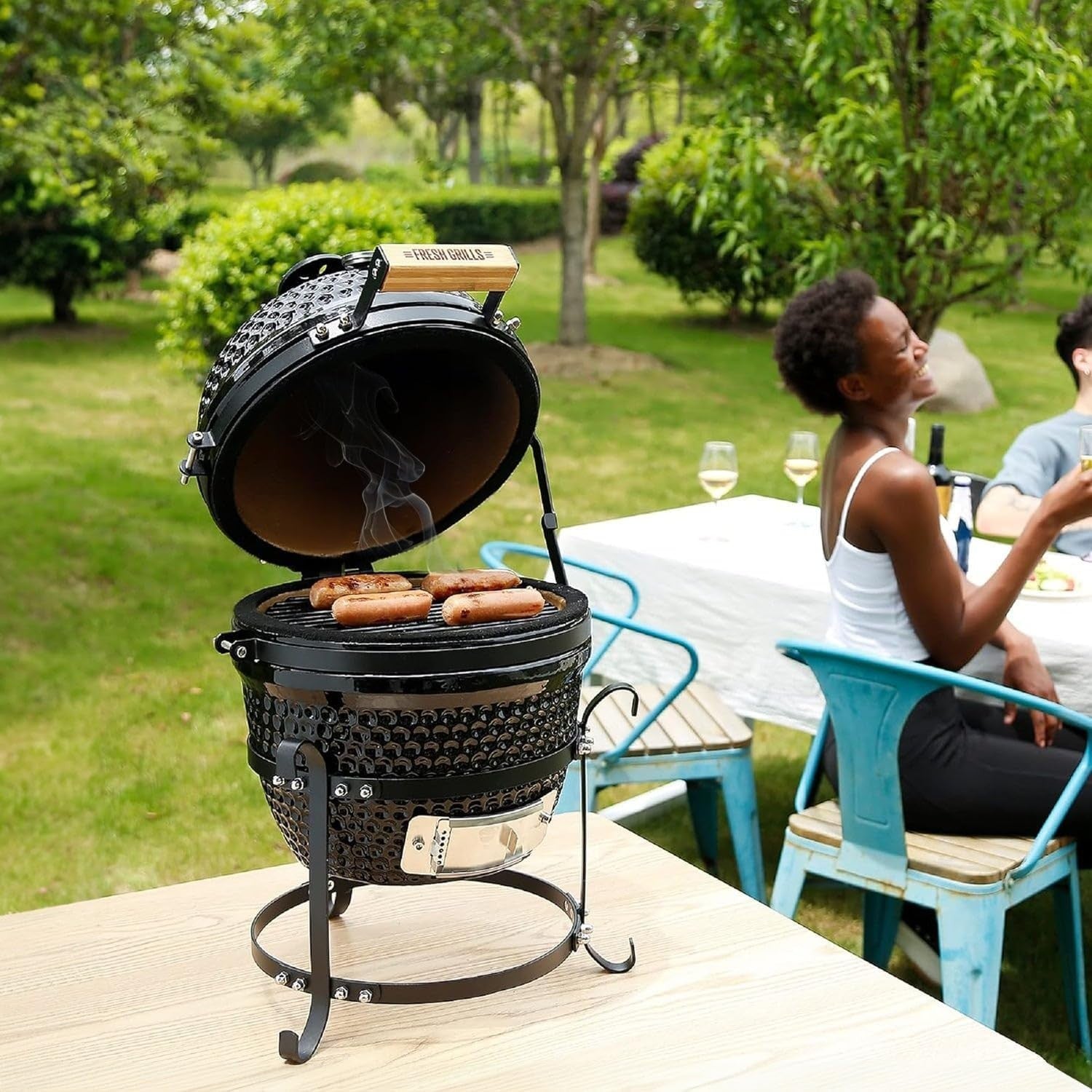 Portable 13" Kamado BBQ Smoker Grill Ceramic Charcoal Oven Outdoor Cooking