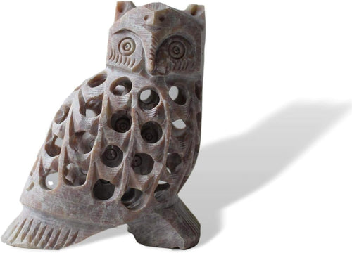 Handcrafted Stone Owl Ornament | Undercut Carved Figurine | Rustic Home Decor