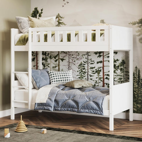 Shorty Bunk Bed White Solid Wood Kids Sleeper Loft Frame Space Saving
