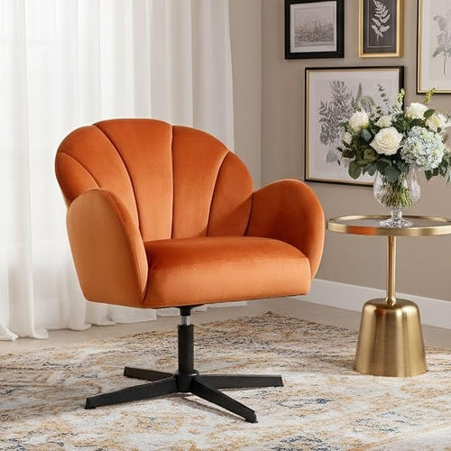 Velvet Swivel Armchair Vanity Tub Chair Modern Accent Orange