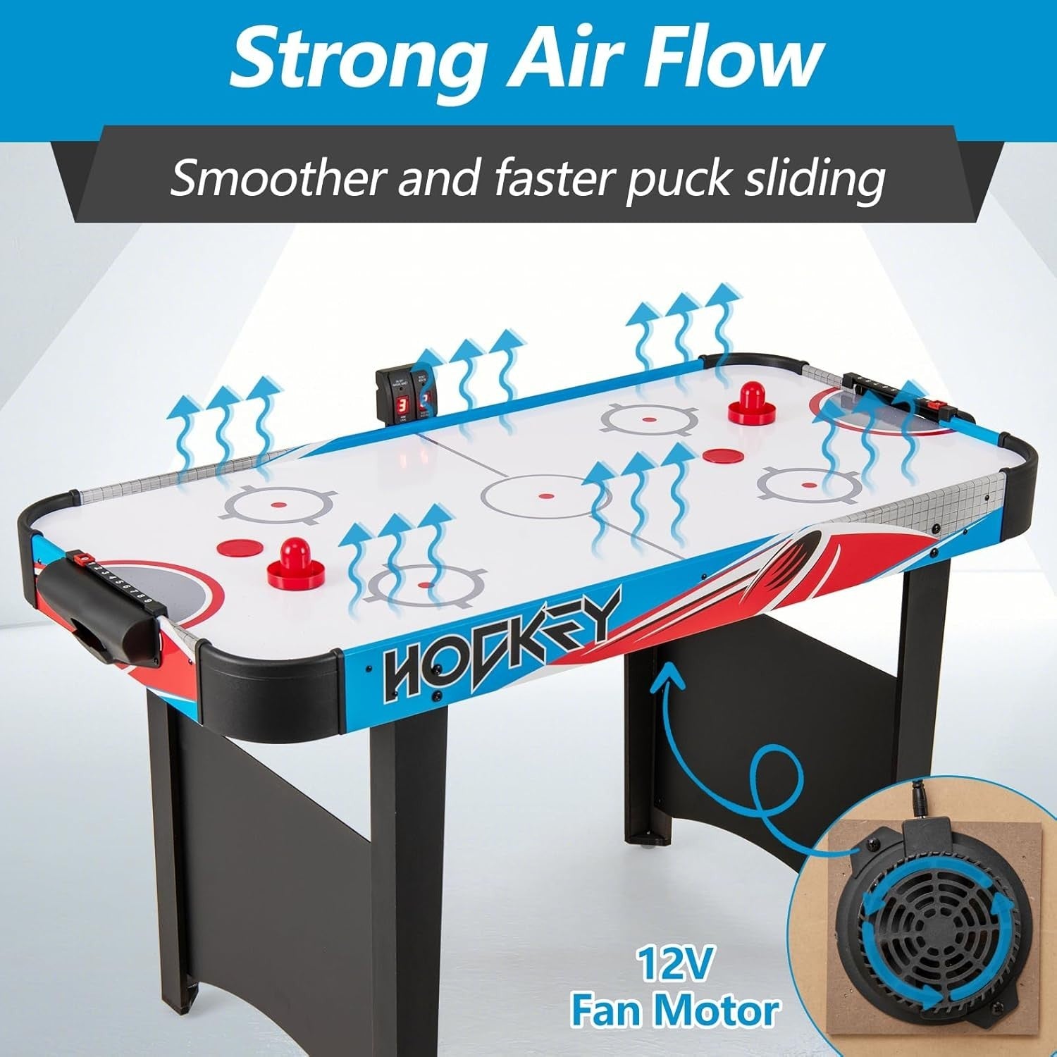 48 Inch Air Hockey Table LED Scoreboard 12V Motor Arcade Game for Kids Adults