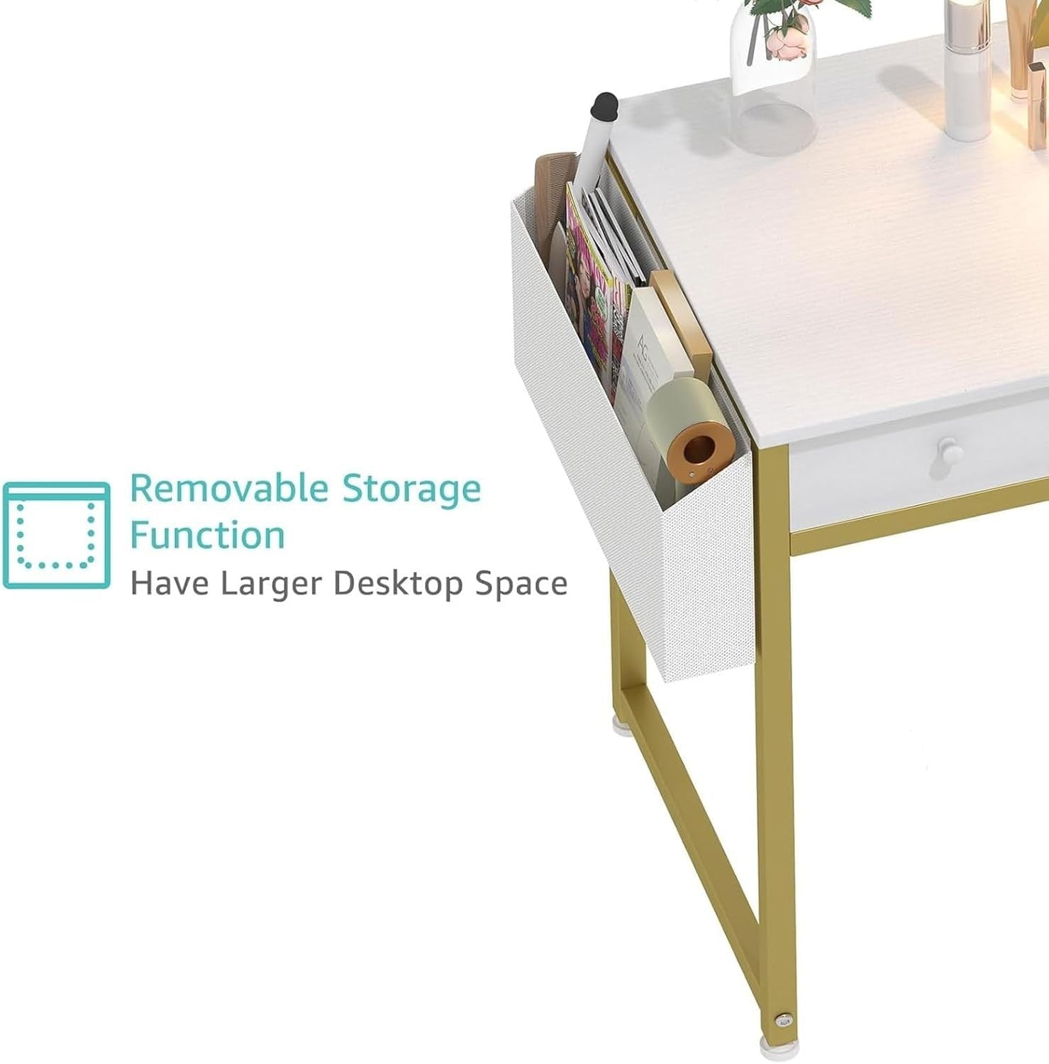 White Makeup Vanity Desk Set Compact Dressing Table 3 Drawers & Stool