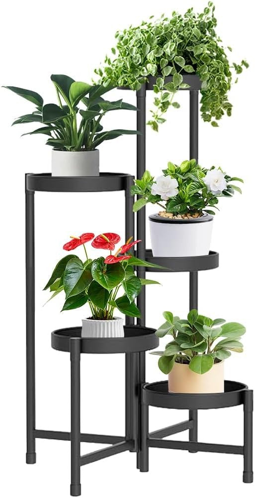 5 Tier Metal Foldable Corner Plant Stand Indoor Outdoor Tall Flower Shelf Rack