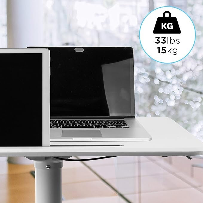 Mobile Sit Stand Desk on Wheels Adjustable Laptop Table Ergonomic White