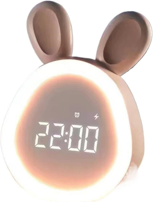 Cute Rabbit Digital Alarm Clock LED Night Light Rechargeable for Heavy Sleepers