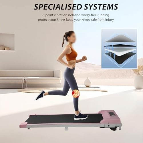 Under Desk Walking Pad Treadmill 4% Incline Portable Home Office Pink