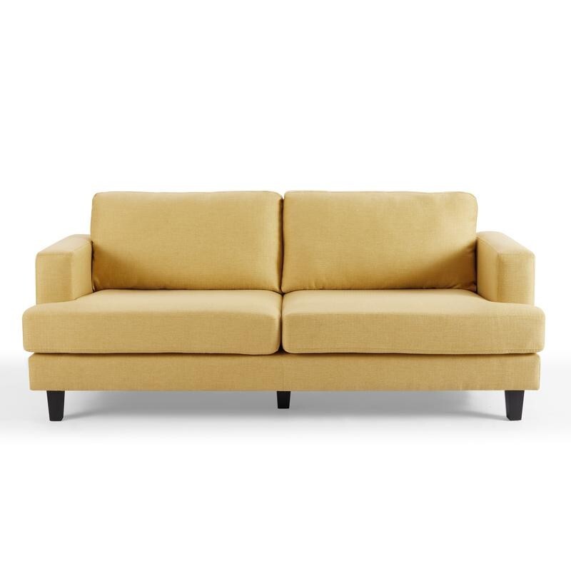Mustard Yellow 3 Seater Sofa Linen Fabric Modern Couch with Padded Seat