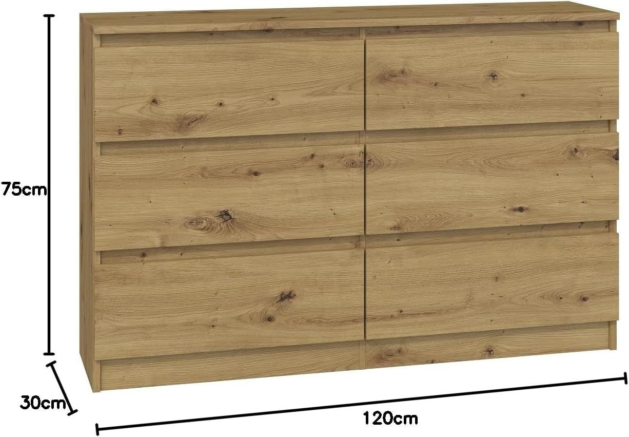 6 Drawer Chest Artisan Oak Storage Unit Bedroom Living Room Dresser