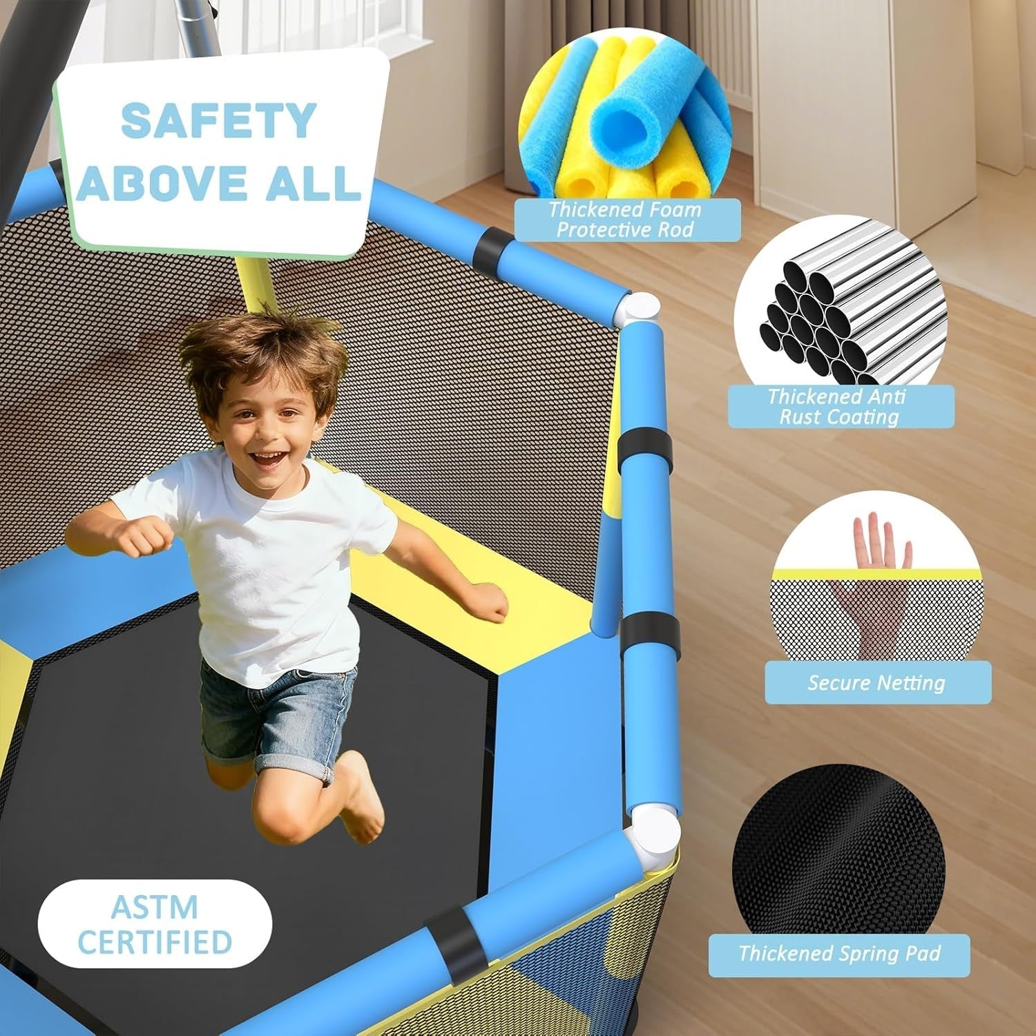 60in Kids Trampoline Safety Enclosure Indoor Outdoor Adjustable Bar