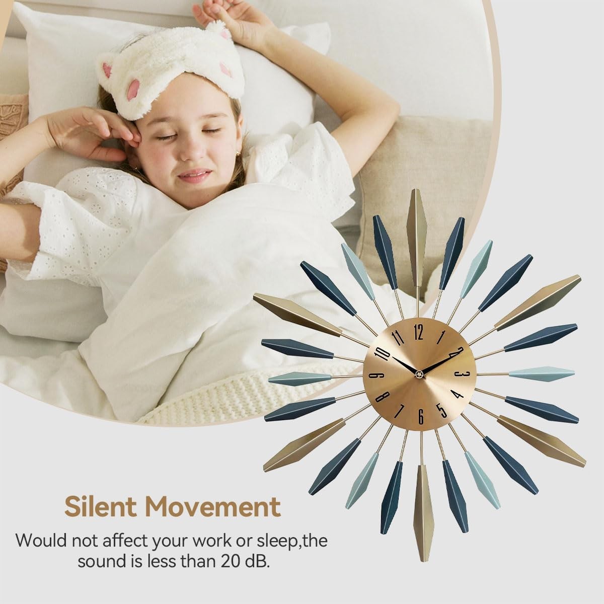 Modern Silent Wall Clock 55cm Large Metal Sunburst Design Home Decor