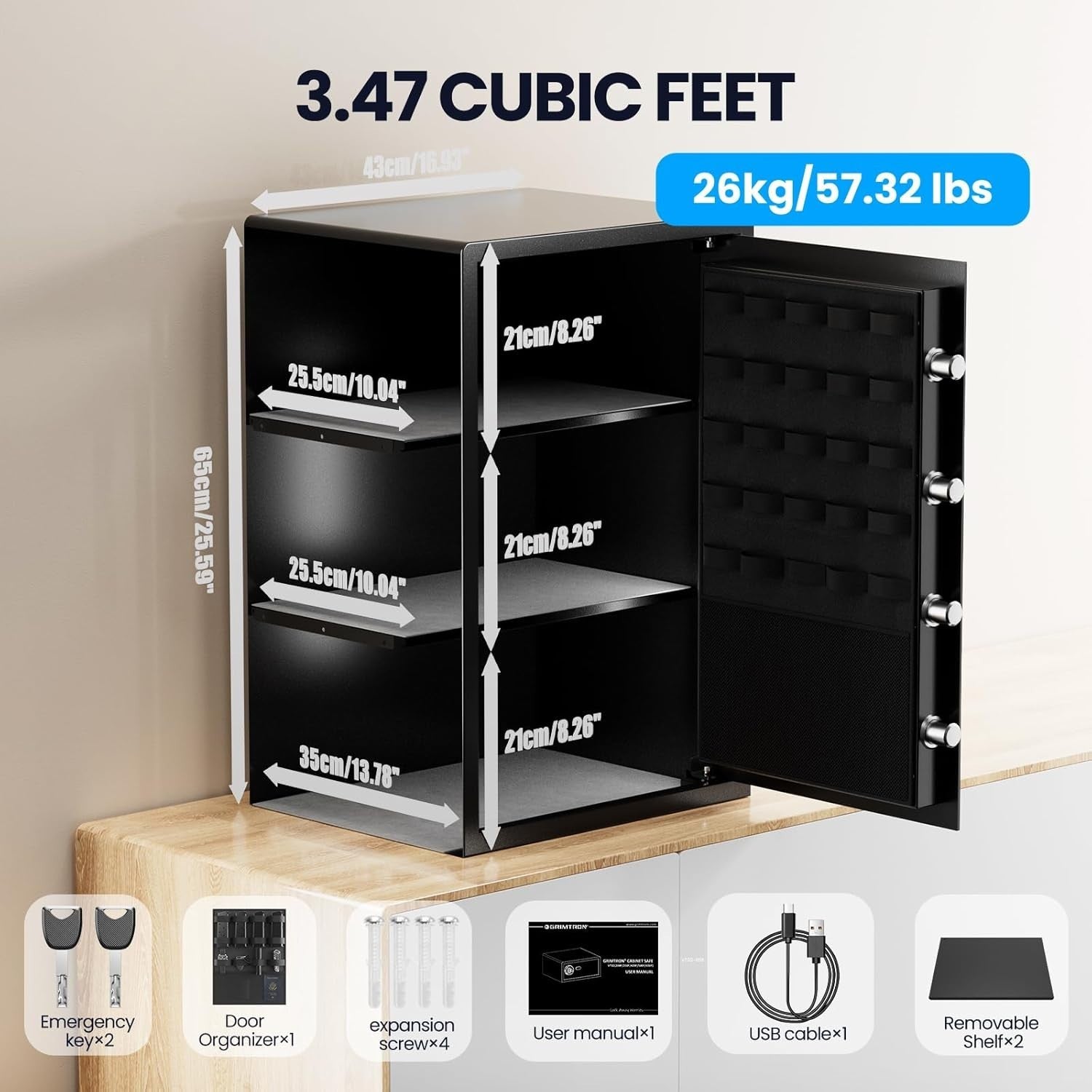 3.46 Cu Ft Biometric Safe Box Fingerprint Digital Keypad Safe