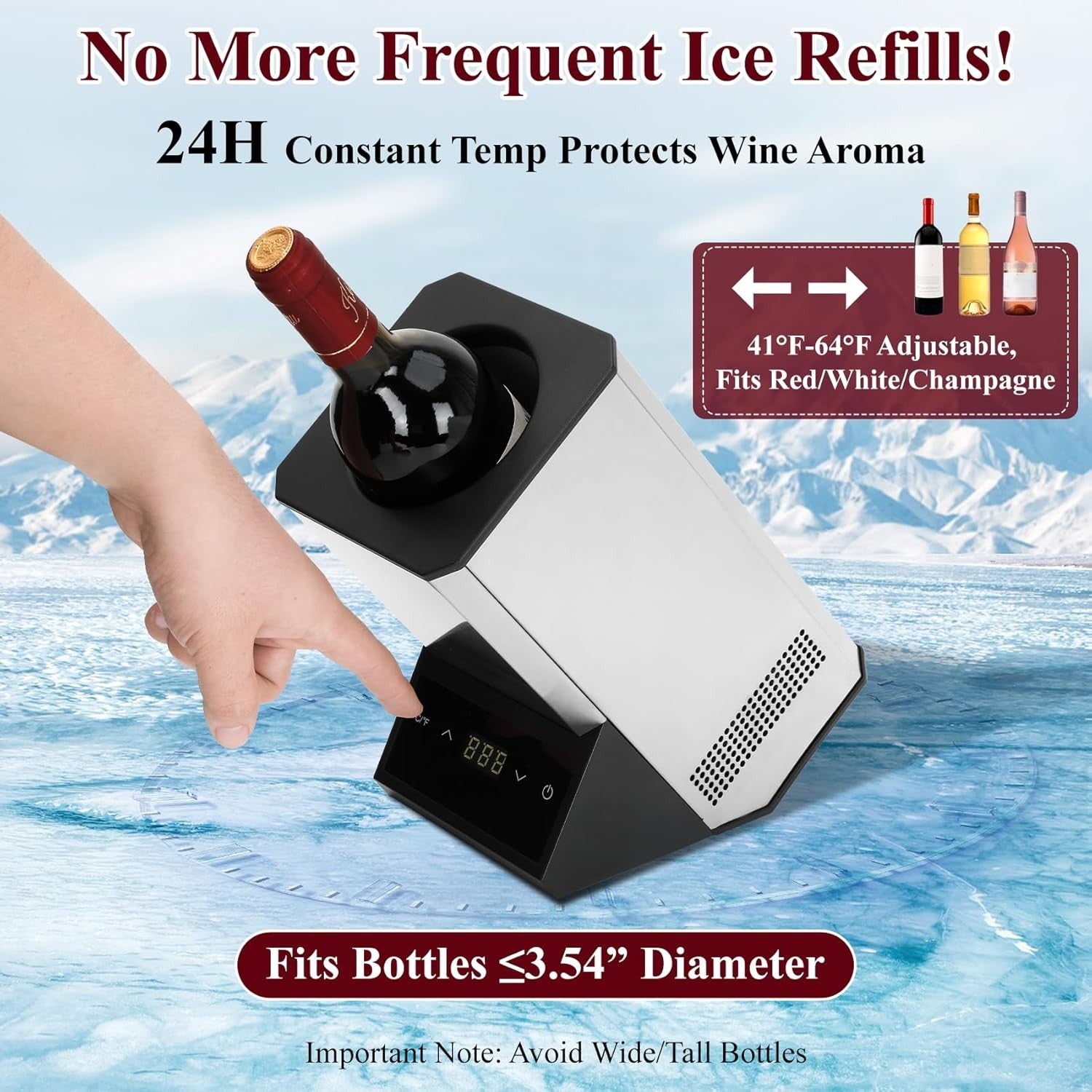 Electric Wine Chiller Single Bottle Iceless Touch Control 750ml Cooler