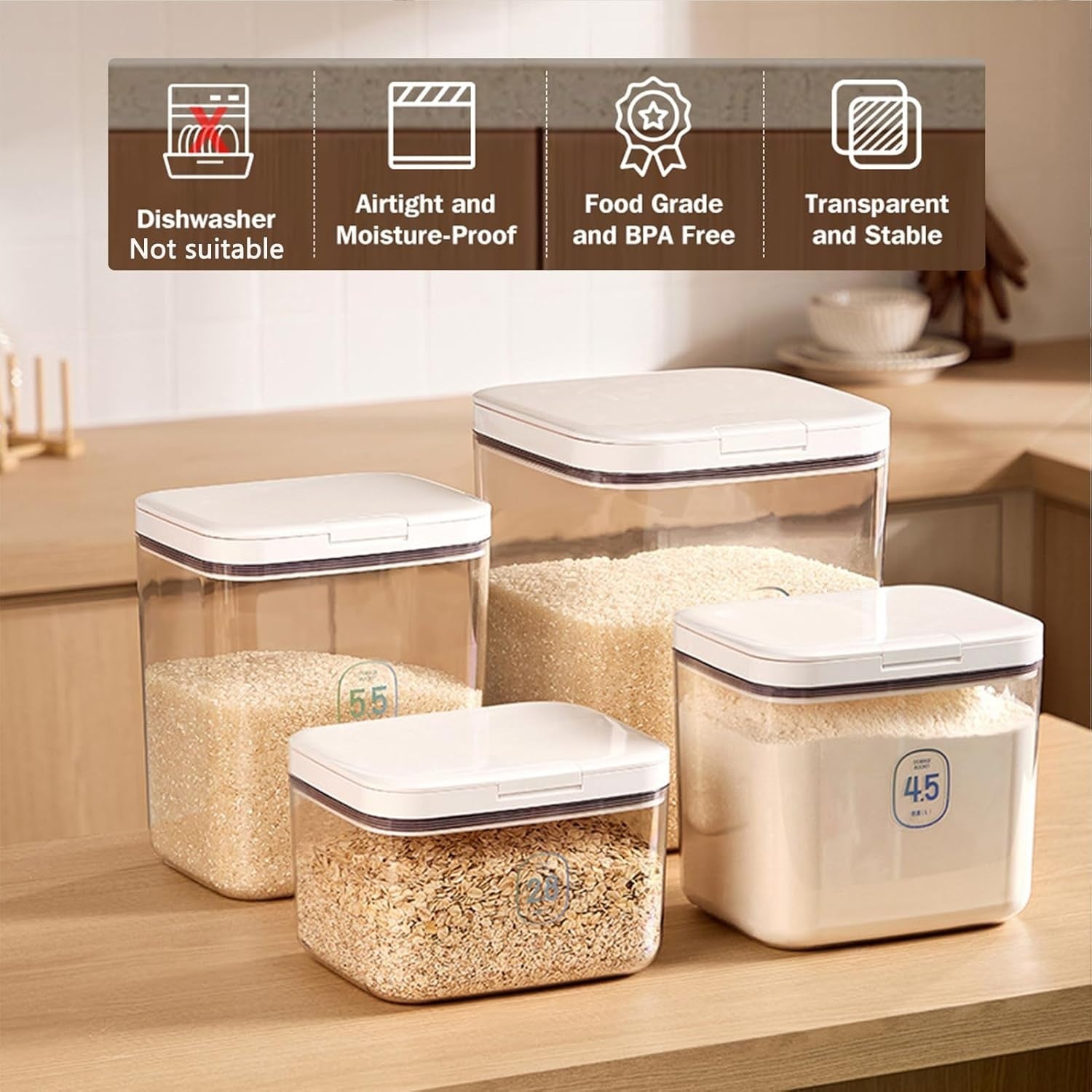 10kg Rice Storage Container Airtight 11L Cereal Flour Box Cup