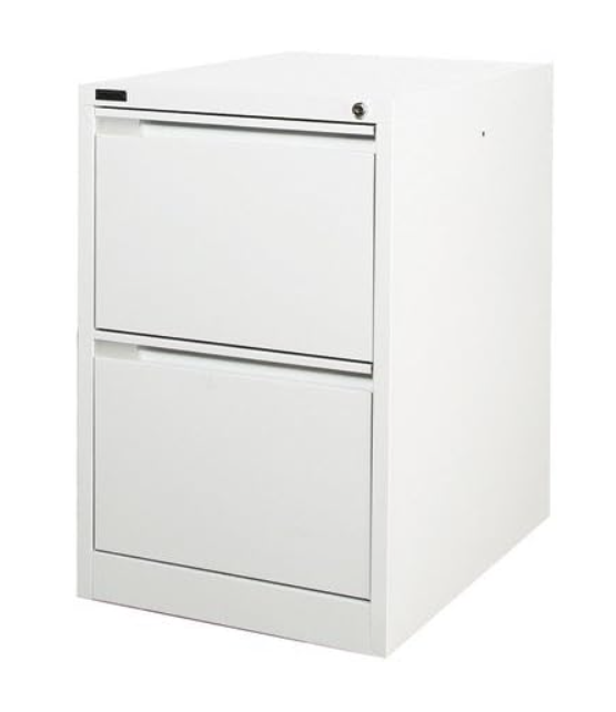 White Steel Filing Cabinet 2 Drawer Lockable Foolscap Office