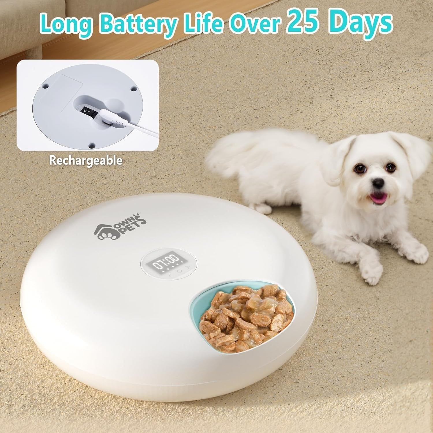 Automatic Pet Feeder Wet Dry Food Timer 6 Meal Rechargeable Ice Packs