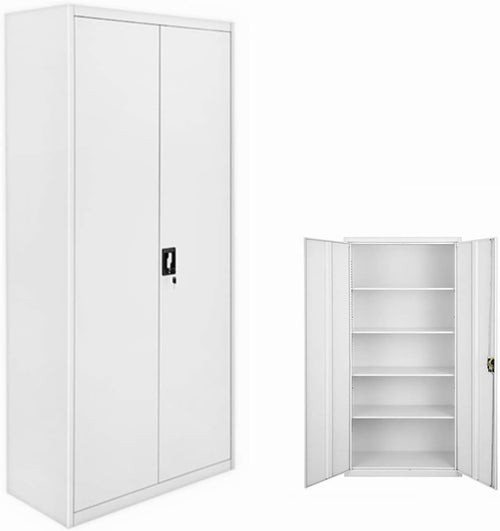 Tall Lockable Metal File Cabinet 5 Tier Storage Cupboard with Shelves