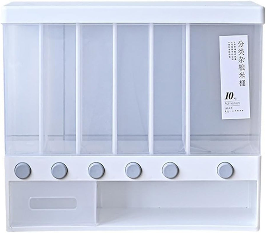 6 in 1 Wall Mounted Rice Dispenser 10KG Airtight Grain Storage Bin