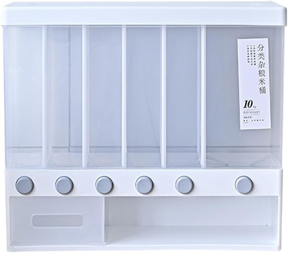 6 in 1 Wall Mounted Rice Dispenser 10KG Airtight Grain Storage Bin
