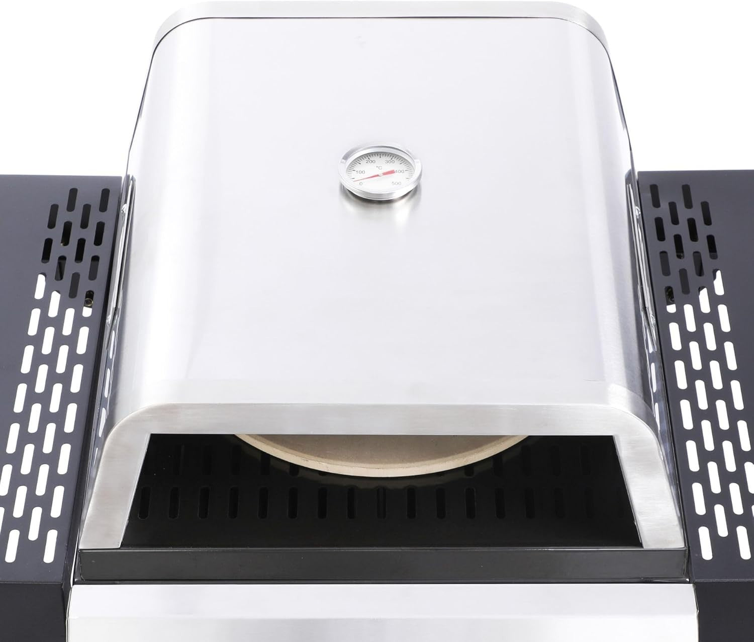 2 Burner Gas BBQ Grill with Pizza Oven Stone | Cast Iron Grates
