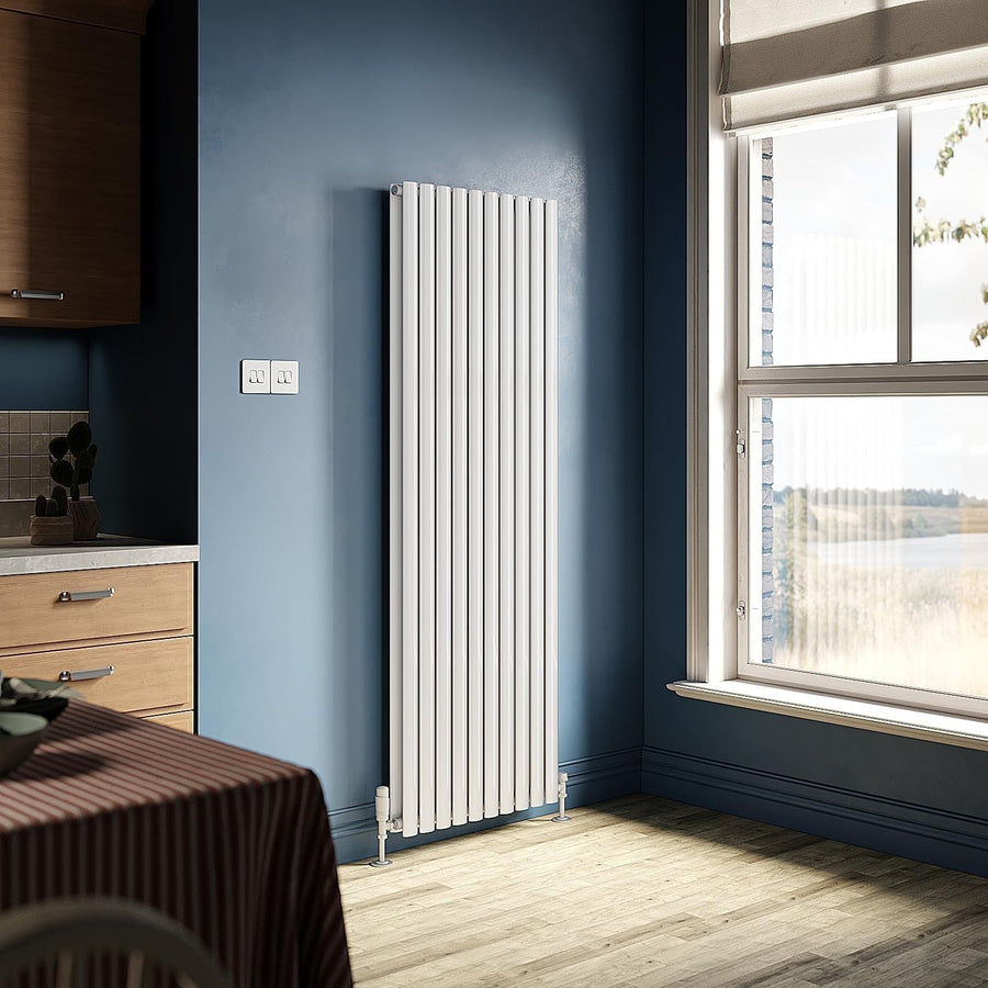 1800x590mm White Vertical Double Panel Oval Column Radiator