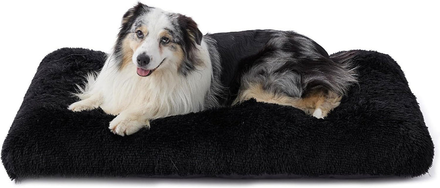 XL Fluffy Dog Crate Bed Washable Anti Slip Anxiety Cushion 104x69cm Black