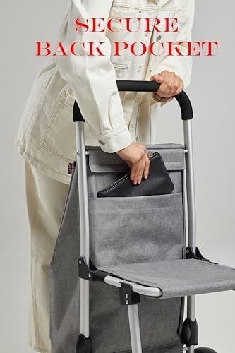 Grey Aluminium Shopping Trolley with Seat & 50L Bag, Foldable Wheels