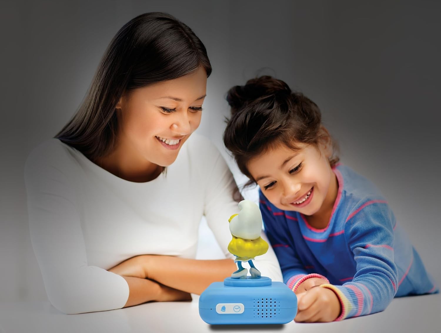 Kids Smurf Character Alarm Clock Night Light LCD Snooze Blue Yellow