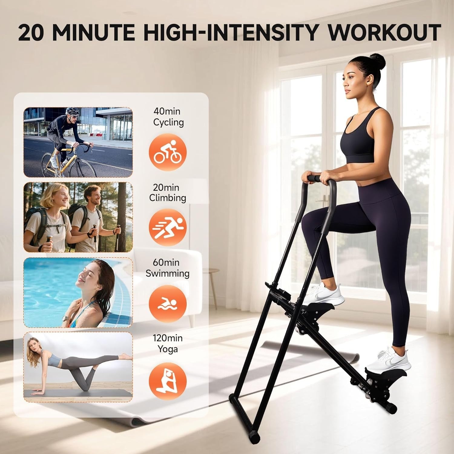 Foldable Vertical Climber Stepper w/ LCD Monitor, Adjustable Height & 150kg