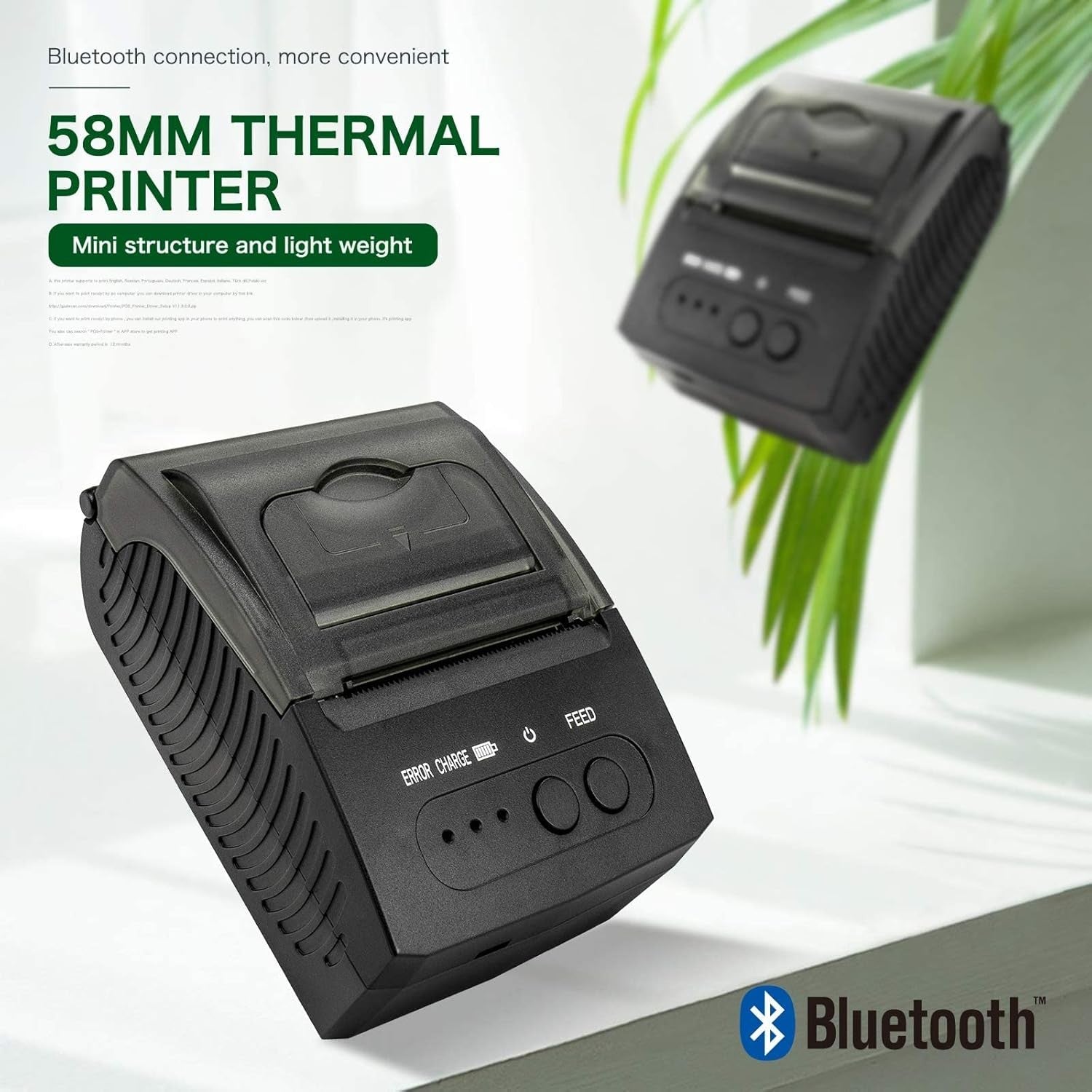 Bluetooth Mini Thermal Receipt Printer 58mm POS Black & White